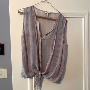 Joie red white and blue tie blouse